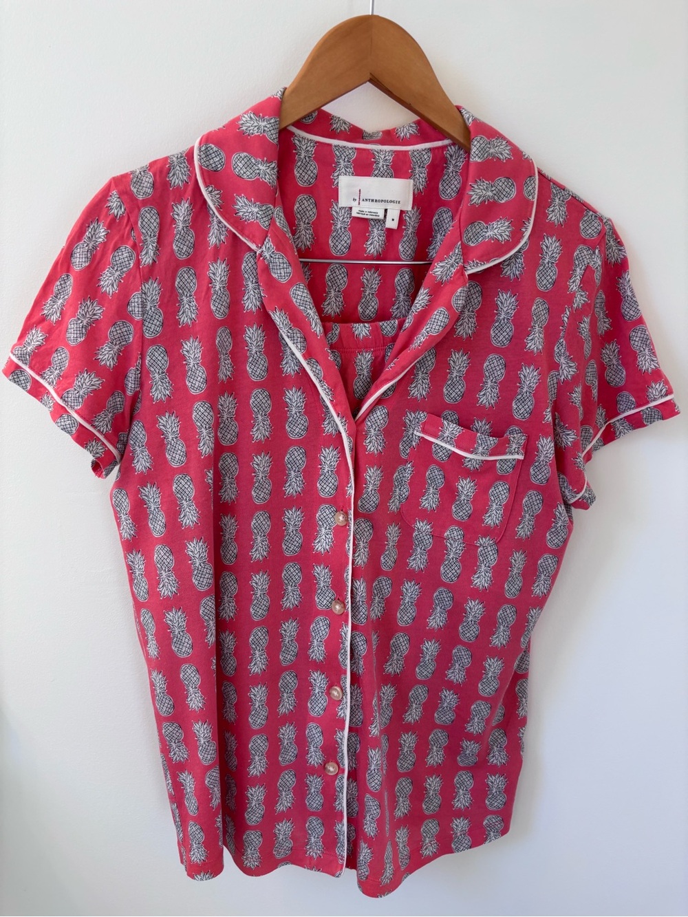 ANTHROPOLOGIE Pineapple Print white and Coral Pyjamas, Sz M. - Picture 3 of 12